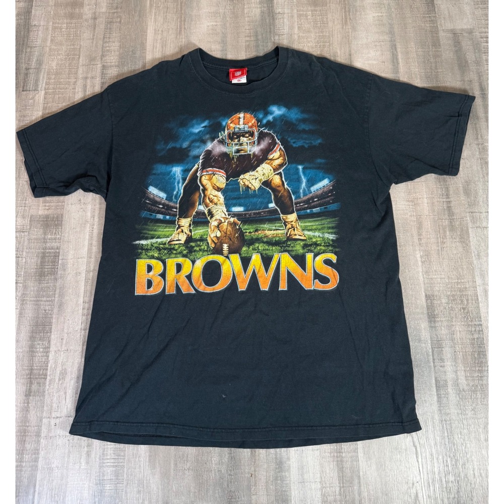 Vintage NFL Cleveland Browns Graphic T-Shirt Mens 2XL Black Football Tee